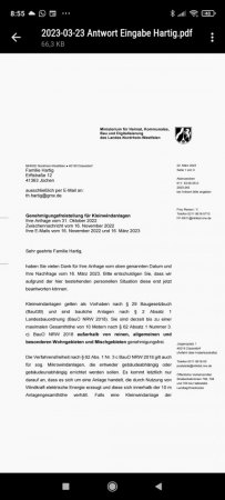 Antwort vom Ministerium